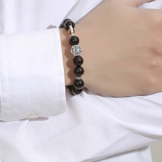 Buddha Gift 925 Sterling Silver Black Obsidian Tiger Eye Eye of Providence Purification Bracelet
