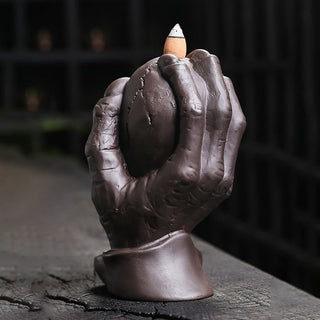 Buddha Gift Halloween Skull With Ghost Hand Purple Clay Spiritual Incense Burner Decoration