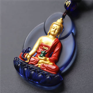 Buddha Gift Tibet Medicine Buddha Liuli Crystal Compassion Necklace Pendant