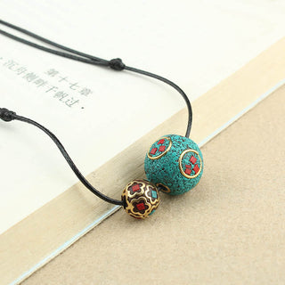 Buddha Gift Tibetan Turquoise Double Bead Protection Strength Necklace Pendant