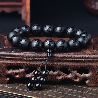 Buddha Gift Tibet White Crystal Black Onyx Om Mani Padme Hum Meditation Bracelet