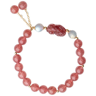 Buddha Gift Natural Strawberry Quartz Moonstone PiXiu Love Healing Bracelet