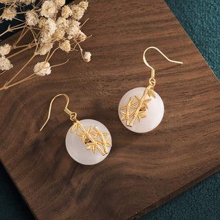 Buddha Gift FengShui White Jade Fortune Earrings