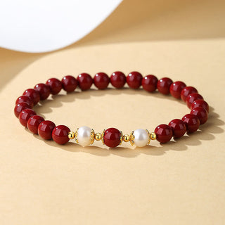 Buddha Gift 925 Sterling Silver Natural Cinnabar Pearl Blessing Necklace Pendant Bracelet Earrings Jewelry Set
