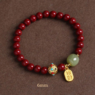 Buddha Gift Cinnabar Green Aventurine Fortune Protection Charm Bracelet