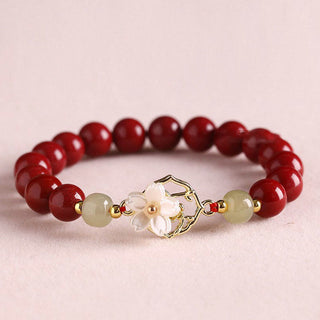 Buddha Gift Natural Cinnabar Jade Beaded Tridacna Stone Flower Blessing Bracelet
