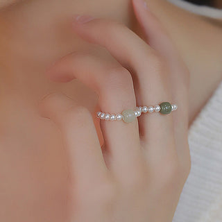 Buddha Gift Round Jade Pearl Beads Luck Ring