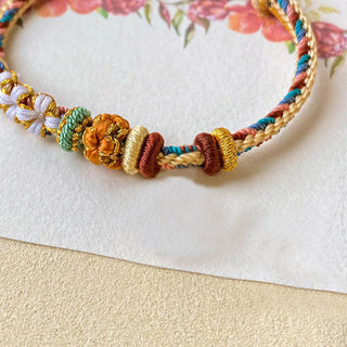 Buddha Gift Handmade Dunhuang Color Peach Blossom Pattern Braid String Bracelet