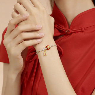 Buddha Gift 925 Sterling Silver Handmade Auspicious Chinese Character Blessing Braided String Bracelet