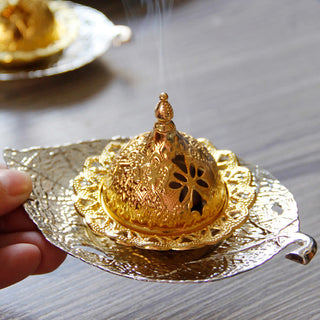 Buddha Gift Tibetan Gold Mini Leaf Coaster Meditation Incense Burner