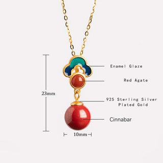 Buddha Gift 925 Sterling Silver Plated Gold Cinnabar Red Agate Blessing Necklace Pendant Earrings Ring Set