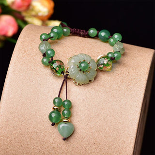 Buddha Gift Natural Green Jade Luck Dangling Flower Bracelet