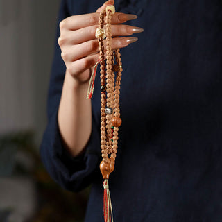 Buddha Gift 108 Beads Bodhi Seed Red Agate Deer Head Wisdom Mala Bracelet