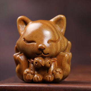 Buddha Gift Mini Nine Tailed Fox Ivory Fruit Sandalwood Green Sandalwood Blessing Decoration