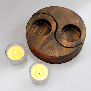 Buddha Gift Yin Yang Wood Candle Holder Meditation Rituals Use Items