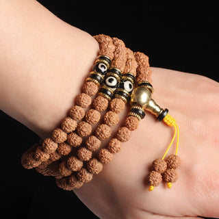 Buddha Gift 108 Mala Beads Rudraksha Bodhi Seed Dzi Bead Luck Wealth Bracelet