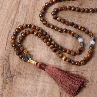 Buddha Gift Tibetan Tiger Eye Buddha Strength Power Beaded Tassel Pendant Necklace