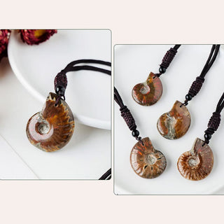 Buddha Gift Natural Ammonite Fossil Snail Pattern Meditation Healing Necklace Pendant