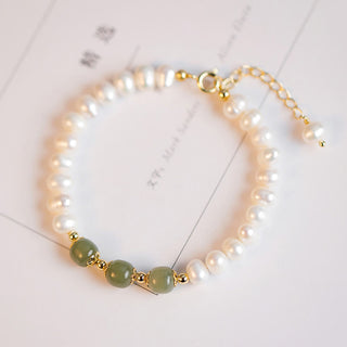 Buddha Gift 14K Gold Plated Natural Pearl Hetian Cyan Jade White Jade Sincerity Bead Chain Bracelet