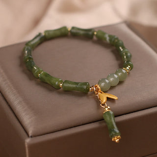 Buddha Gift Green Bamboo Jade Leaf Pattern Wealth Luck Bracelet