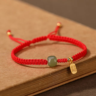 Buddha Gift 925 Sterling Silver Hetian Jade Blessing Wealth Red String Bracelet