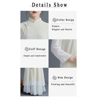 Buddha Gift 2Pcs Peony Flower Cheongsam Midi Dress Skirt Chiffon Zen Clothing Women's Set