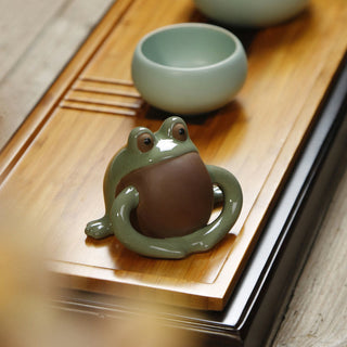 Buddha Gift FengShui Wealth Lucky Cute Frog Ceramic Tea Pet Figurine Decoration