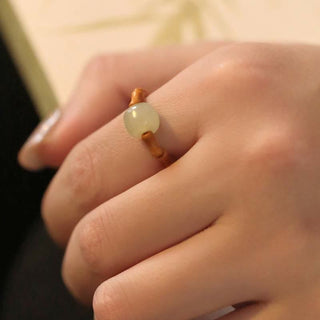 Buddha Gift Hetian Jade Beaded Bamboo Prosperity Luck Ring