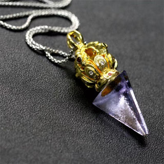 Buddha Gift Tibetan Dorje Vajra 4 Prong Lotus Liuli Crystal Strength Necklace Pendant
