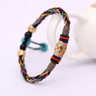 Buddha Gift Tibetan Handmade Eight Thread Knot Copper Coin Luck Weave String Bracelet
