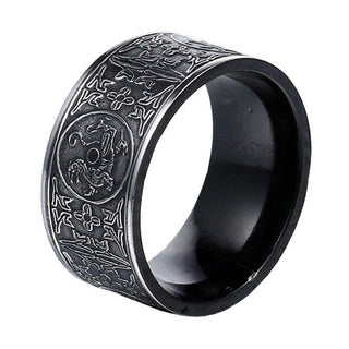 Buddha Gift Four Guardian Beast Dragon White Tiger Suzaku Basalt Carved Success Luck Ring