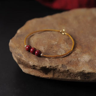 Buddha Gift 14K Gold Plated Natural Cinnabar Blessing String Braided Bracelet