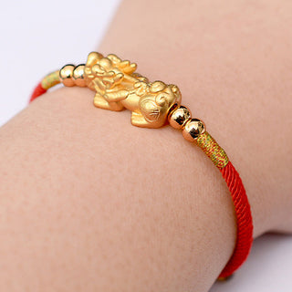 Buddha Gift 24K Gold-Plated PiXiu Luck Red String Bracelet