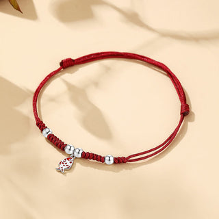 Buddha Gift 925 Sterling Silver Luck Koi Fish Wealth Handcrafted Braided Red Bracelet