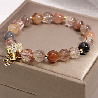 Buddha Gift Multicolored Rutilated Quartz Citrine Wealth Protection Flower Bracelet
