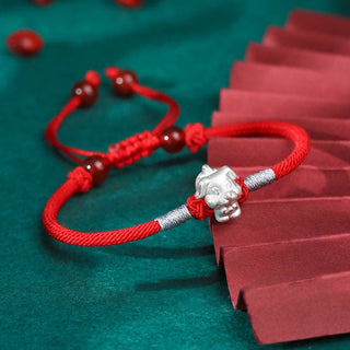 Buddha Gift 999 Sterling Silver Chinese Zodiac Luck Strength Red String Bracelet