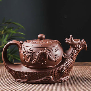Buddha Gift Vintage Dragon Auspicious Clouds Purple Clay Ceramic Teapot