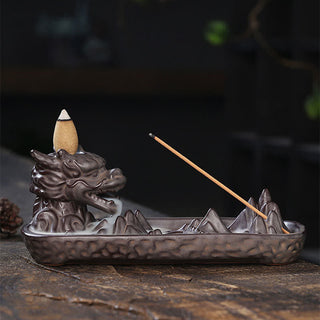 Buddha Gift Dragon Mountain Strength Ceramic Incense Burner Decoration