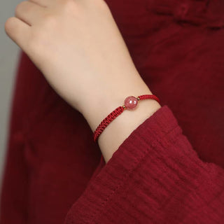 Buddha Gift Natural Strawberry Quartz Crystal Love Red String Weave Bracelet Anklet