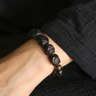 Buddha Gift Black Obsidian Ebony Wood Copper Strength Couple Bracelet