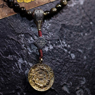Buddha Gift 108 Mala Beads Gold Sheen Obsidian Tiger Eye Eagle's Eye Stone Wealth Bracelet