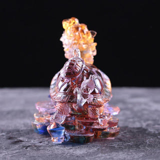 Buddha Gift Feng Shui Dragon Turtle Coins Handmade Liuli Crystal Luck Art Piece Home Office Decoration