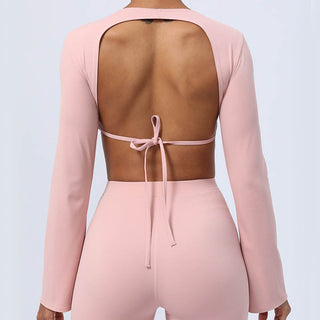Buddha Gift Long Sleeve Backless Strap Top Bra Flare Pants Fitness Yoga Outfit