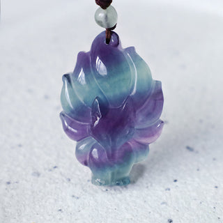 Buddha Gift Natural Fluorite Gold Sheen Obsidian Fox Pendant Protection Necklace