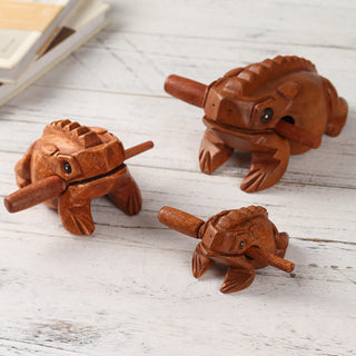 Buddha Gift Handcrafted FengShui Wealth Luck Frog Mini Wooden Croaking Frog Guiro Decoration