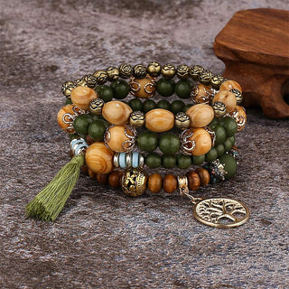 Buddha Gift Wenge Wood Layered Tree Tassel Healing Bracelet