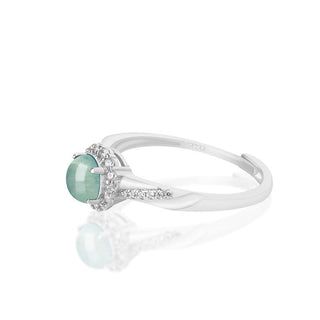 Buddha Gift 925 Sterling Silver Round Jade Luck Prosperity Adjustable Ring