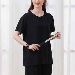 Buddha Gift 2Pcs Half Sleeve T-Shirt Pants Meditation Zen Tai Chi Cotton Linen Clothing Unisex Set