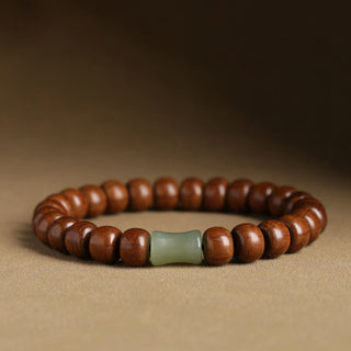 Buddha Gift Natural Abelia Biflora Wood Hetian Jade Bamboo Bead Warding Off Evil Spirits Bracelet
