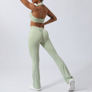 Buddha Gift 2Pcs Workout Sleeveless Backless Top Shorts Flared Pants Sports Fitness Yoga Outfit Set